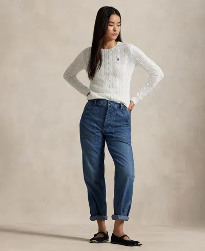 Polo Ralph Lauren Women's Cable-knit Cotton Crewneck Sweater In White
