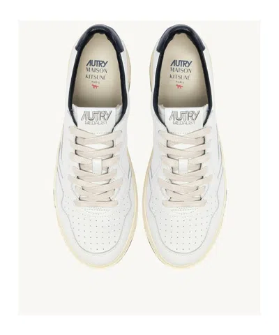 Autry X Maison Kitsuné Logo Detailed Low-top Sneakers In White