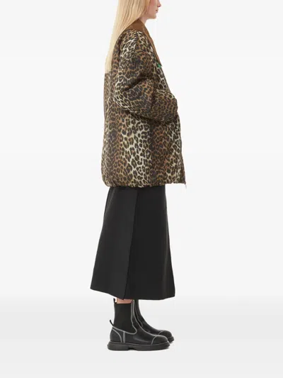 Ganni X Barbour Leopard-print Corduroy-collar Coat In Animal Print