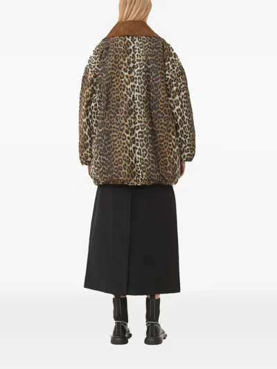 Ganni X Barbour Leopard-print Corduroy-collar Coat In Animal Print