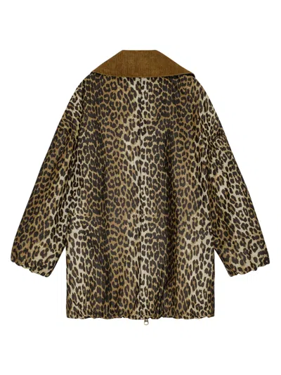 Ganni X Barbour Leopard-print Corduroy-collar Coat In Animal Print