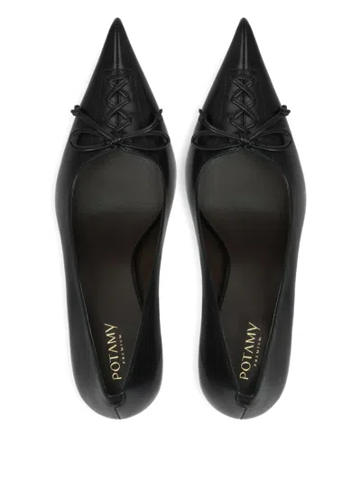 Potamy 100mm Pointed Lace-up Detail Pumps In Black