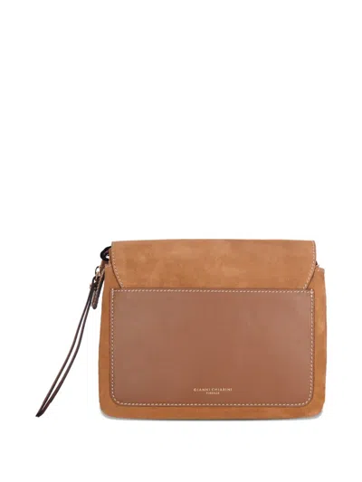 Gianni Chiarini Rectangular Suede Leather Shoulder Bag In Brown