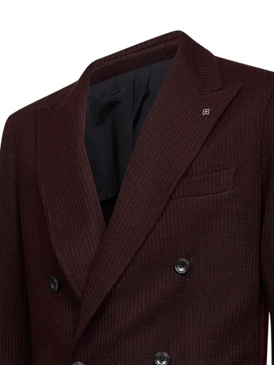 Tagliatore Double-breasted Peak-lapel Blazer In Brown