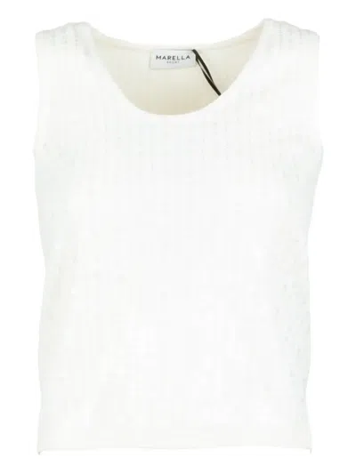 Marella Sequin Round-neck Tank Top In White