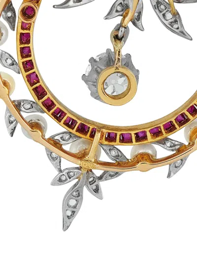 Pre-owned Lb Exclusive 18k Yellow Gold And Platinum Pendant Diamond And Ruby Necklace In Silver