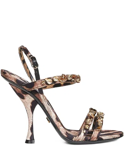 Dolce & Gabbana 105mm Keira Leopard-print Sandals In Brown