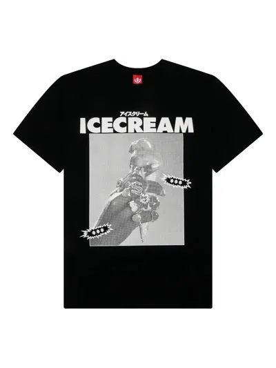 Icecream Sip Cotton Graphic T-shirt In Black