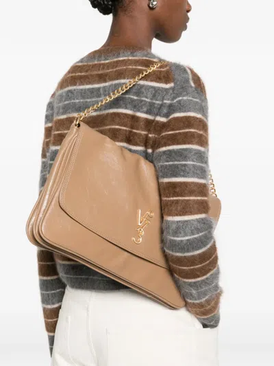 V73 Loouise Logo Chain Tote Bag In Brown