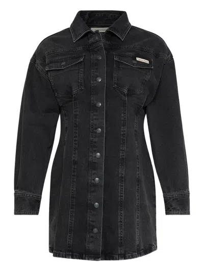 Calvin Klein Denim Shirt Mini Dress In Black