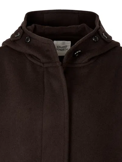 Studio Tomboy Hooded Wool Coat In Brown