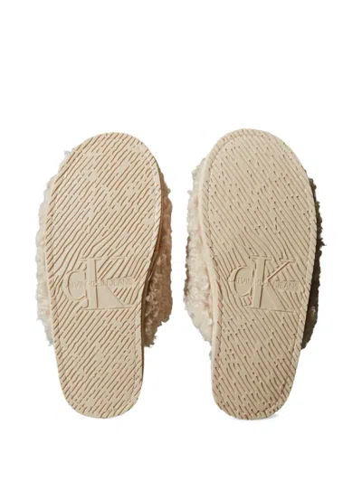 Calvin Klein Faux-shearling Slippers In Neutral