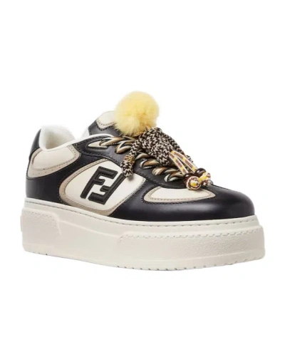 Fendi Black And White Leather Platform Low-tops In Multi