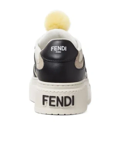Fendi Black And White Leather Platform Low-tops In Multi