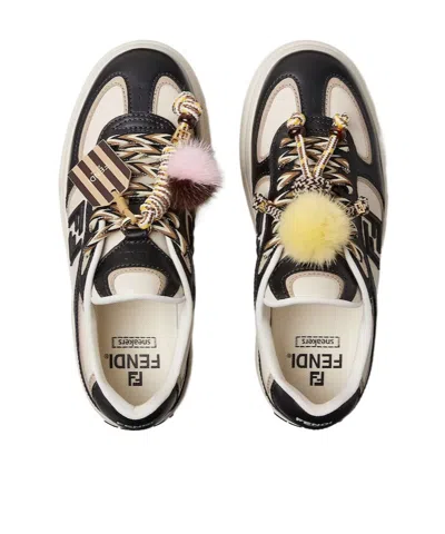 Fendi Black And White Leather Platform Low-tops In Multi