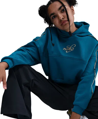 Nike Sportswear Club Fleece Big Kids' (girls') Boxy Hoodie In Blue