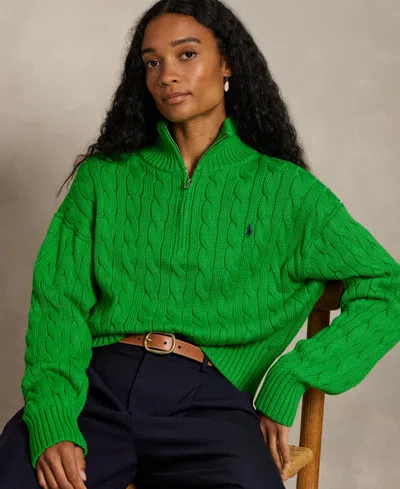 Polo Ralph Lauren Women's Cable-knit Cotton Quarter-zip Sweater In Multi