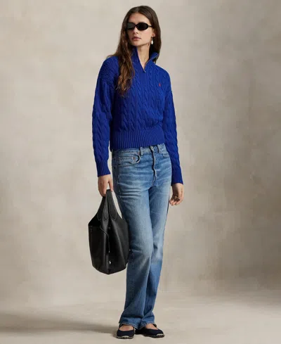 Polo Ralph Lauren Cable-knit Quarter-zip Sweater In Blue