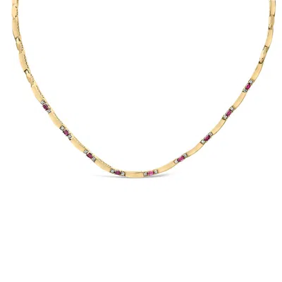Haus Of Brilliance 14k Yellow Gold Red Ruby And 3/8 Cttw Diamond Alternating Link Necklace In Multi