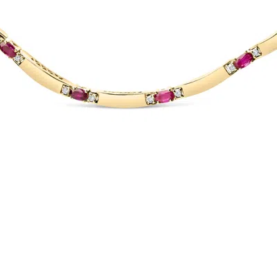 Haus Of Brilliance 14k Yellow Gold Red Ruby And 3/8 Cttw Diamond Alternating Link Necklace In Multi