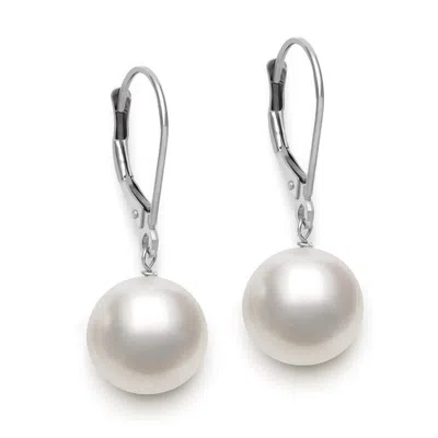 Belacqua White Cultured Freshwater Pearl Round Dangle Earrings In 14k White Gold Jewelry For Women In White