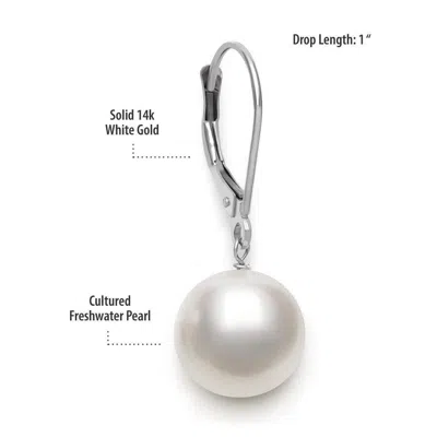 Belacqua White Cultured Freshwater Pearl Round Dangle Earrings In 14k White Gold Jewelry For Women In White