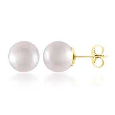 Belacqua 10-11mm White Cultured Freshwater Pearl Stud Earrings In 14k Yellow Gold Jewelry For Women In White