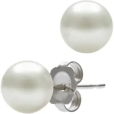 Belacqua 7-8mm White Freshwater Button Pearl Stud Earrings In 14kwhite Gold Jewelry For Women In White