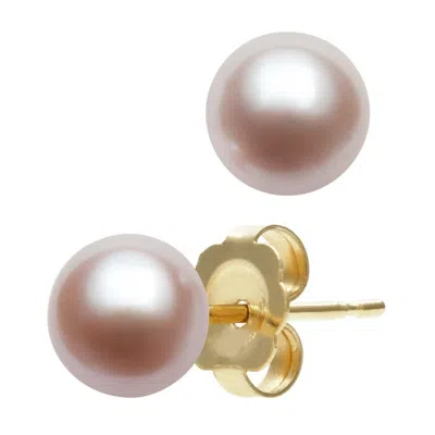 Belacqua 6-6.5mm Pink Cultured Freshwater Button Pearl Stud Earrings In 14k Yellow Gold For Women In Pink