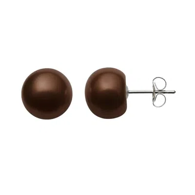 Belacqua 8-9mm Brown Freshwater Button Pearl Stud Earrings In Sterling Silver Jewelry For Women In Brown