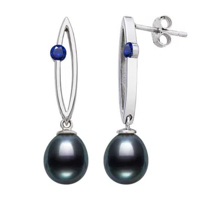 Belacqua Black Freshwater Pearl & Cubic Zirconia Dangle Earrings In Sterling Silver For Women In Black