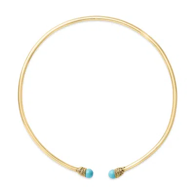 Haus Of Brilliance 18k Yellow Gold Sculpted Collar Necklace With Turquoise Cabochon Ends In Yellow