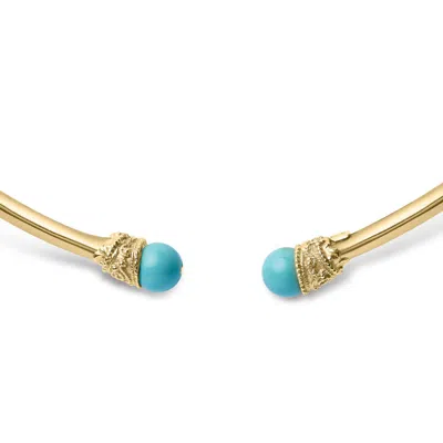 Haus Of Brilliance 18k Yellow Gold Sculpted Collar Necklace With Turquoise Cabochon Ends In Yellow