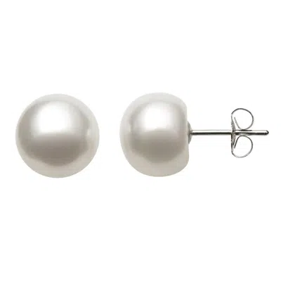 Belacqua 5.5-6mm White Freshwater Pearl Button Stud Earrings In Sterling Silver Jewelry For Women In White