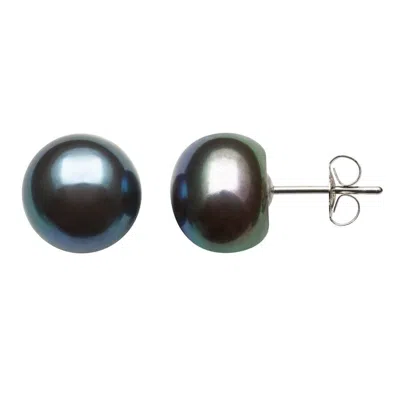 Belacqua 7-7.5mm Freshwater Black Button Pearl Stud Earrings In 14k White Gold Jewelry For Women In Black