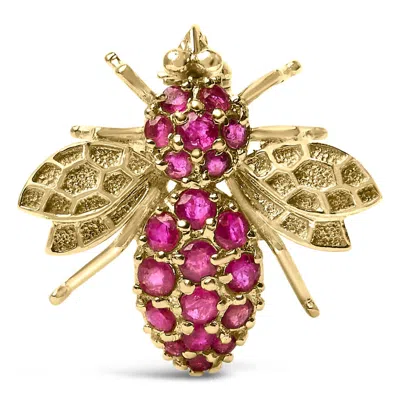 Haus Of Brilliance 14k Yellow Gold Red Ruby Bee Brooch Pin In Yellow