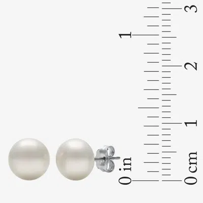 Belacqua 7-8mm Freshwater Button Pearl Crystal Stud Earrings Set In Sterling Silver For Women