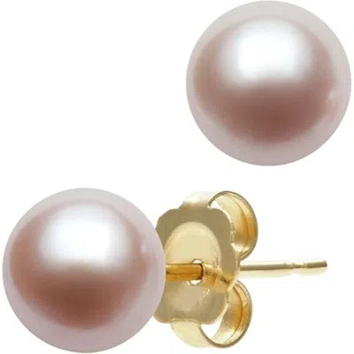 Belacqua 10-11mm Pink Cultured Freshwater Button Pearl Stud Earrings In 14k Yellow Gold For Women In Pink