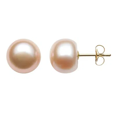 Belacqua 10-11mm Pink Cultured Freshwater Button Pearl Stud Earrings In 14k Yellow Gold For Women In Pink