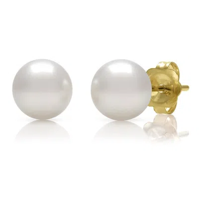 Belacqua 9-9.5mm White Freshwater Button Pearl Stud Earrings In 14k Yellow Gold Jewelry For Women In White