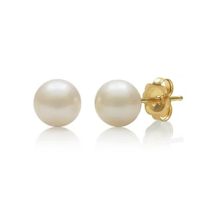 Belacqua 7-8mm White Freshwater Button Pearl Stud Earrings In 14k Yellow Gold Jewelry For Women In White