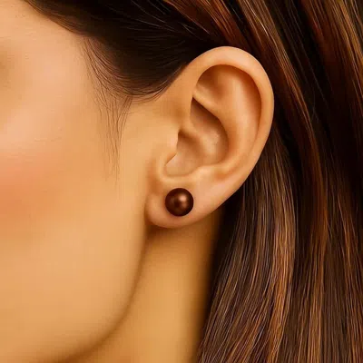 Belacqua 6-7mm Brown Freshwater Pearl Button Stud Earrings In Sterling Silver Jewelry For Women In Brown