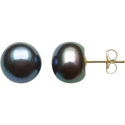 Belacqua 5.5-6mm Freshwater Black Button Pearl Stud Earrings In 14k Yellow Gold Jewelry For Women In Black