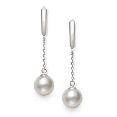 Belacqua White Cultured Freshwater Pearl Round Drop Earrings In 14k White Gold Jewelry For Women In White