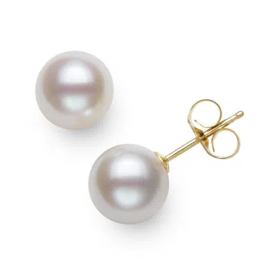 Belacqua 7-7.5mm White Round Cultured Freshwater Pearl Stud Earrings In 14k Yellow Gold For Women In White