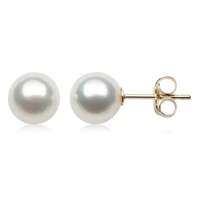 Belacqua 7-7.5mm White Round Cultured Freshwater Pearl Stud Earrings In 14k Yellow Gold For Women In White