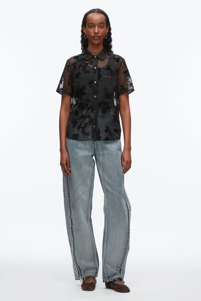 3.1 Phillip Lim Flocked Organza Short Sleeve Shirt In Black