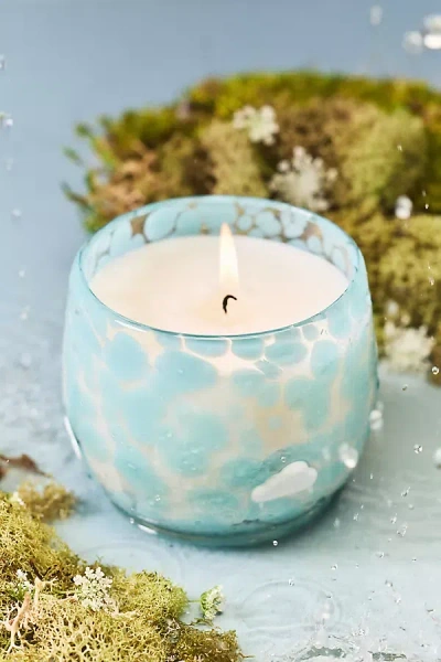 Anthropologie Fluffy Cloud Fresh Spring Rain & Bright Bergamot Spring Icon Glass Candle In Blue