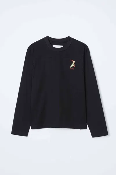 3.1 Phillip Lim Long Sleeve Tee With Rabbit Embroidery In Black