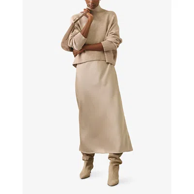 The White Company S  Mixed Media Funnel-neck Two-piece Maxi Dress In Brown